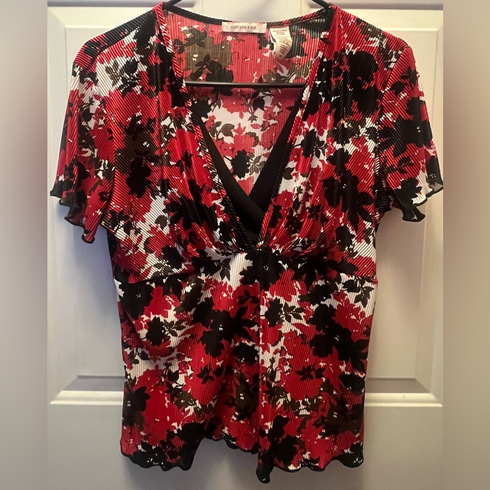 Covington Red and Black Floral Blouse